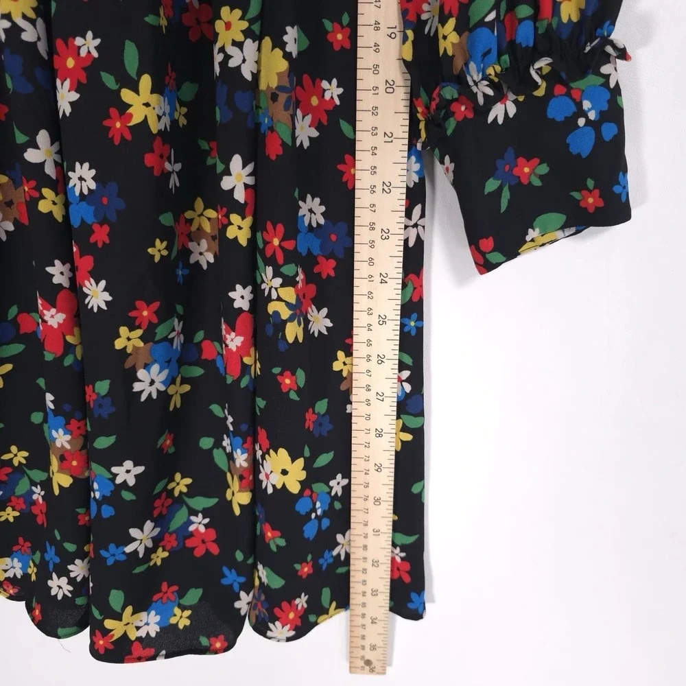 Kate Spade Sailing Floral Dress Size 2 Black Multi Ruffle‎ Elastic Waistband